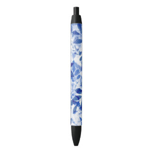 Stylo Noir Abstraits Feuilles bleu et blanc