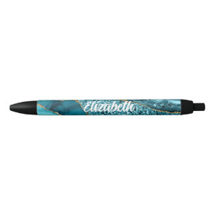Stylo Noir Agate bleu Turquoise personnalisé