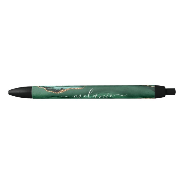 Stylo Noir Agate Green Gold Parties scintillant Marbre Votre  (Devant)