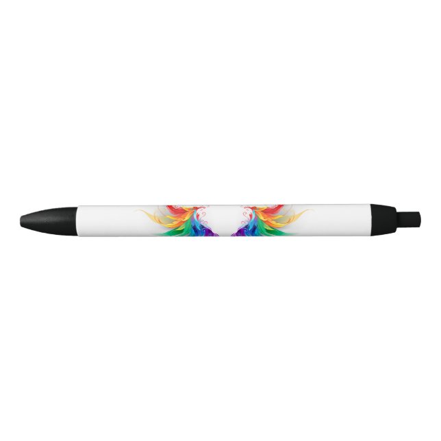 Stylo Noir Ailes fluffy arc-en-ciel (Devant)