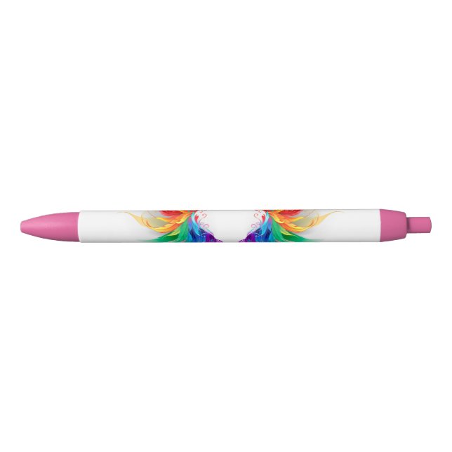 Stylo Noir Ailes fluffy arc-en-ciel (Devant)