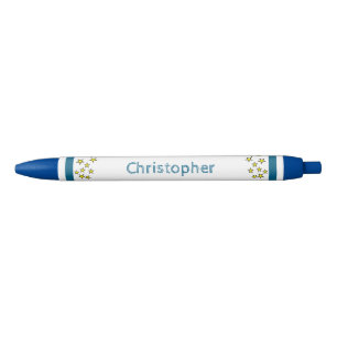 Stylo Noir Ajouter des étoiles de nom personnalisé jaune bleu