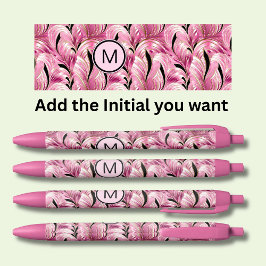 Stylo Noir Ajouter Initiale, Soft Pink Gold Black Swirls Abst