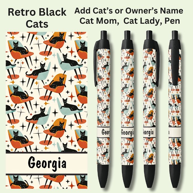 Stylo Noir Ajouter le nom du propriétaire ou du chat, Chats n (Créateur téléchargé)