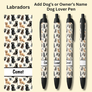 Stylo Noir Ajouter le nom du propriétaire ou du chien, Labrad