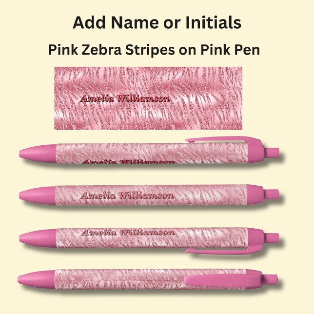 Stylo Noir Ajouter le nom Pink Zebra Stripes sur Pink (Créateur téléchargé)