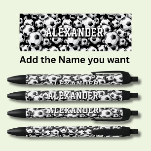 Stylo Noir Ajouter Le Nom Team Text, Football Soccer Balls