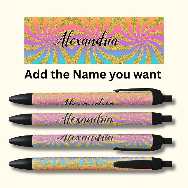 Stylo Noir Ajouter le nom Tournage tordu Pop Art Sparkles Arc (Créateur téléchargé)