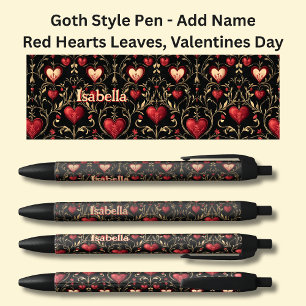 Stylo Noir Ajouter Nom, Goth Gothic Red Valentines Coeurs Feu