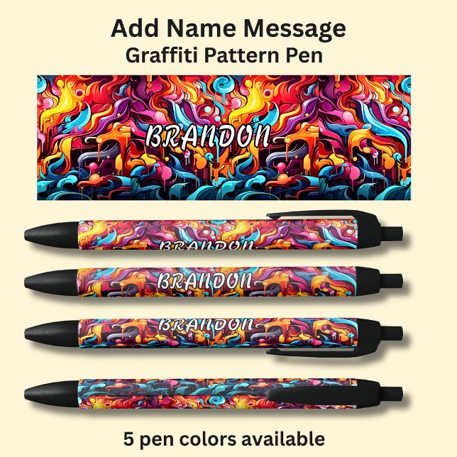 Stylo Noir Ajouter un message de nom, sur le Motif Graffiti (Créateur téléchargé)