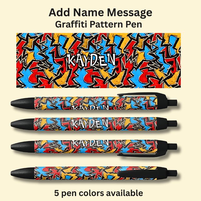 Stylo Noir Ajouter un message de nom, sur le Motif Graffiti (Créateur téléchargé)