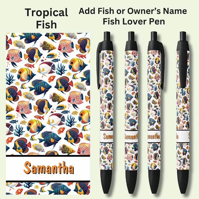 Stylo Noir Ajouter un nom, nager poisson tropical (Créateur téléchargé)