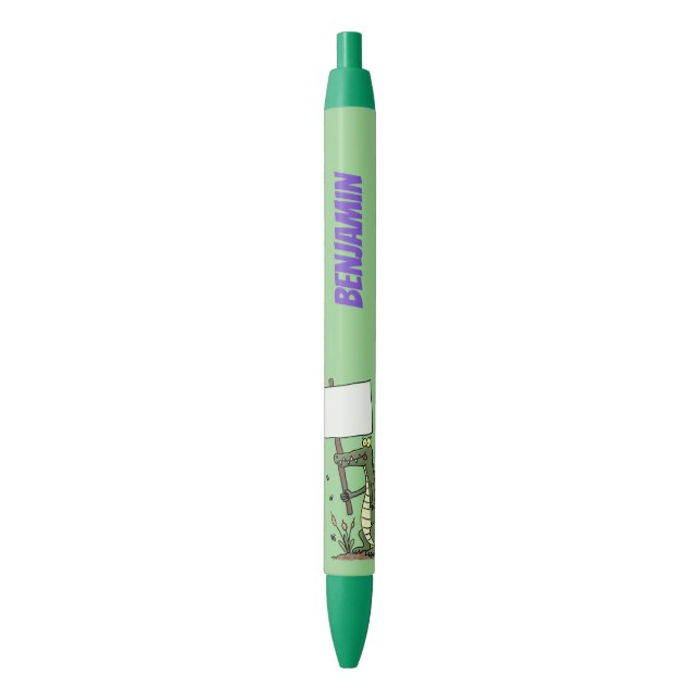 Stylo Noir Aligator de crocodile drôle avec dessin animé (devant Vertical)