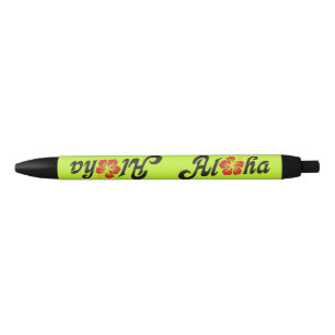Stylo Noir Aloha Hibiscus - plat design Hawaii + vos idées