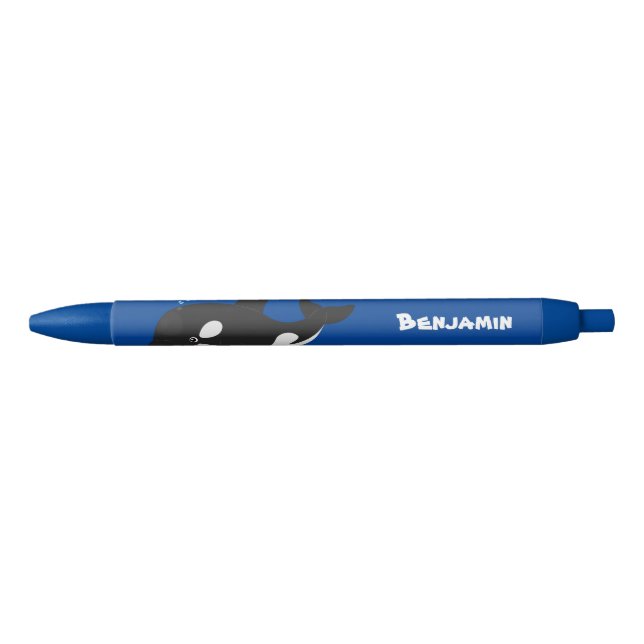 Stylo Noir Amusante baleine orque mignonne dessin animé (Devant)