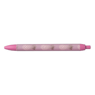 Stylo Noir ananas tropical de poussin d'or rose élégant