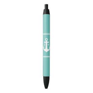 Stylo Noir Ancre bleue de Seafoam décorée d'un monogramme