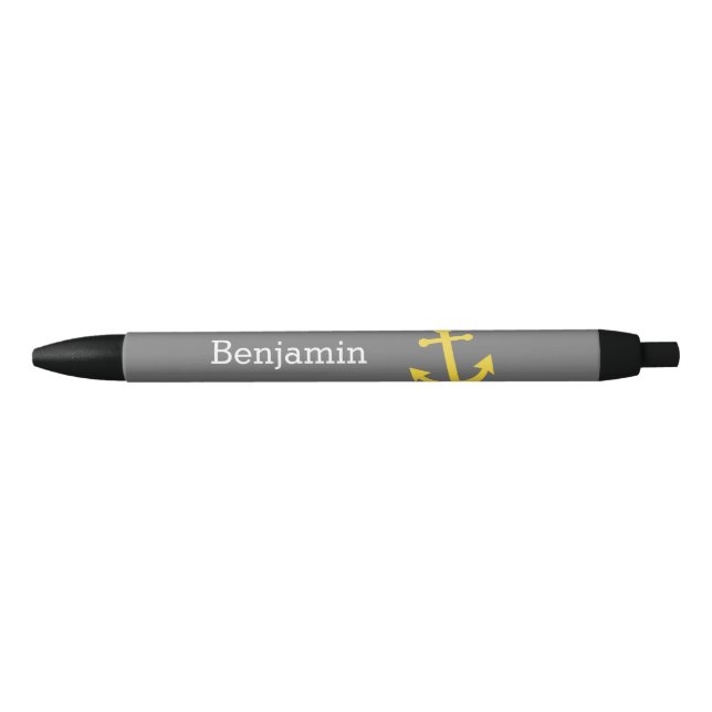 Stylo Noir Ancre jaune avec le nom fait sur commande - gris (Devant)