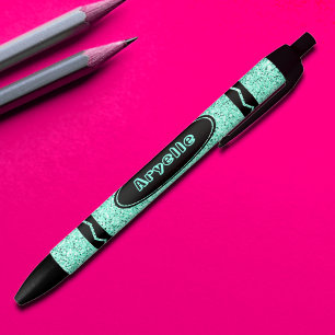 Stylo Noir Aqua Blue Parties scintillant Crayon Nom Personnal