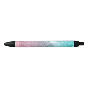 Stylo Noir Aqua blue Pink ombre mer galaxie abstraite