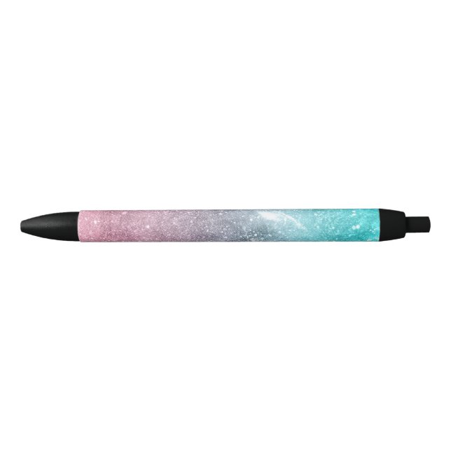 Stylo Noir Aqua blue Pink ombre mer galaxie abstraite (Devant)
