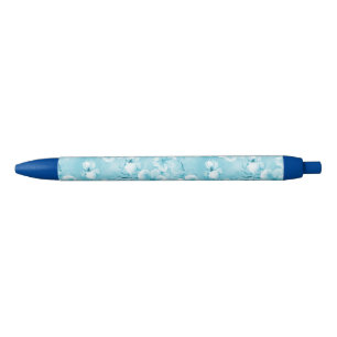 Stylo Noir Aqua tropical Orchidées blanches Hibiscus Floral