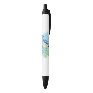 Stylo Noir Aquarelle Bleu Bleu Joli Jardin Bleu Oiseau Art