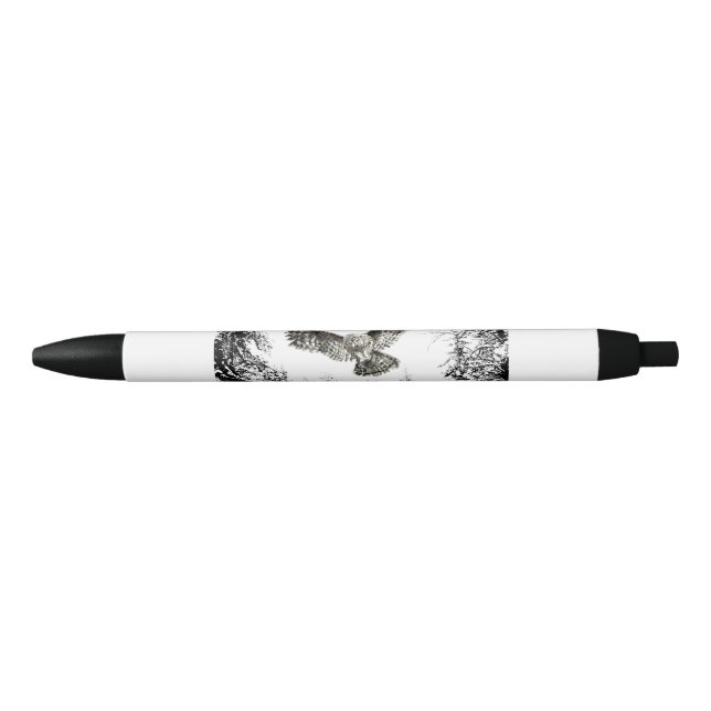 Stylo Noir Aquarelle Chouette rayonnante Oiseau Nature animal (Devant)