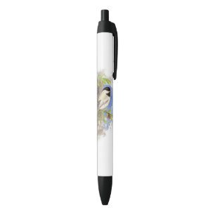 Stylo Noir Aquarelle Cute Chickadee Oiseau Nature Art