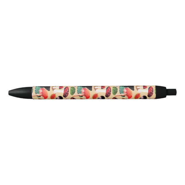 Stylo Noir Aquarelle de champignon d'automne rétro (Devant)