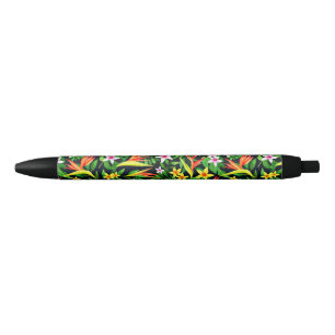 Stylo Noir Aquarelle Fleurs Et Fruits Motif Floral-23768