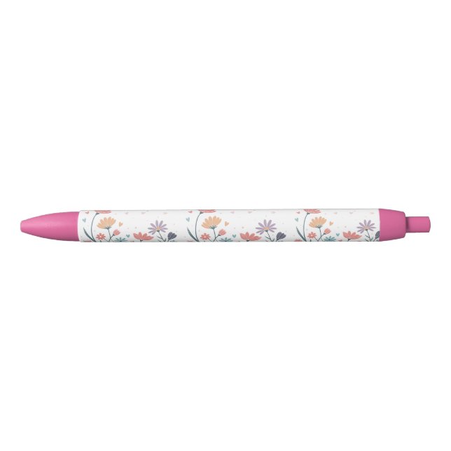 Stylo Noir Aquarelle lunaire florale (Devant)
