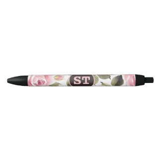 Stylo Noir Aquarelle moderne rose floral noir