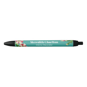 Stylo Noir Aquarelle rose blanc Pétunia Arrière - plan Turquo