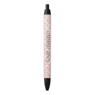 Stylo Noir Aquarelle rose pâle Coeurs d'or