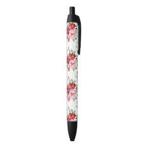 Stylo Noir Aquarelle Rouge et rose Floral Motif sans couture