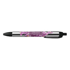 Stylo Noir Aquarelle violet Iris noir blanc Motif