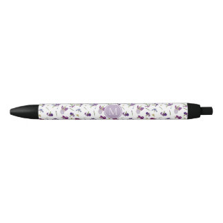 Stylo Noir Aquarelle violette Motif Irises Florales