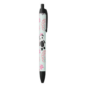 Stylo Noir Arbres, fleurs, et ours panda