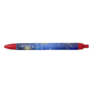 Stylo Noir Arrière - plan Bleu XMAS avec des flocons de neige