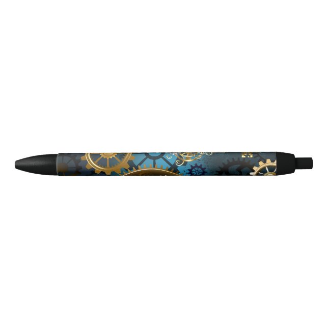 Stylo Noir Arrière - plan turquoise à vapeur avec engrenages (Devant)
