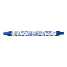 Art Botanique Moderne Folk Fleurs Bleues Monogramm