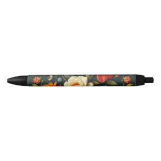 Stylo Noir Art Nouveau Floral - Vivre en pleine floraison