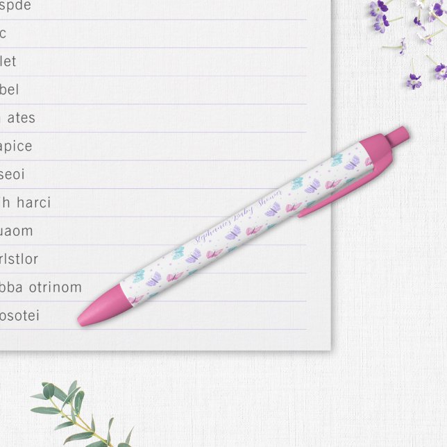 Stylo Noir Baby shower de papillons d'eau rose violet (Créateur téléchargé)