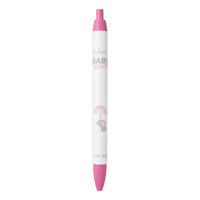 Stylo Noir Baby shower rose éléphant bébé (devant Vertical)