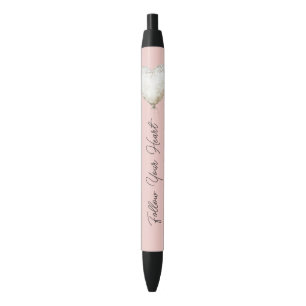 Stylo Noir Ballon en forme de cœur en faux dentelle rose blan