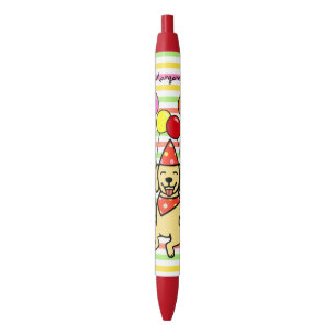 Stylo Noir Ballons jaunes d'anniversaire de chiot de