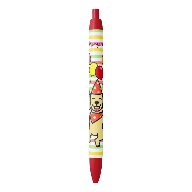 Stylo Noir Ballons jaunes d'anniversaire de chiot de (devant Vertical)