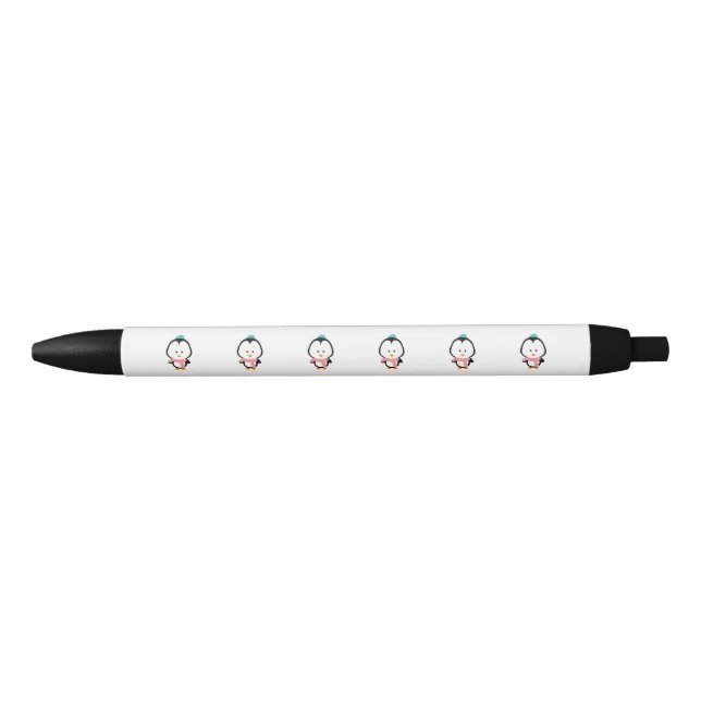Stylo Noir Bande dessinée mignonne de pingouin (Devant)