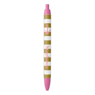 Stylo Noir Bandes métalliques d'or et rose nautique